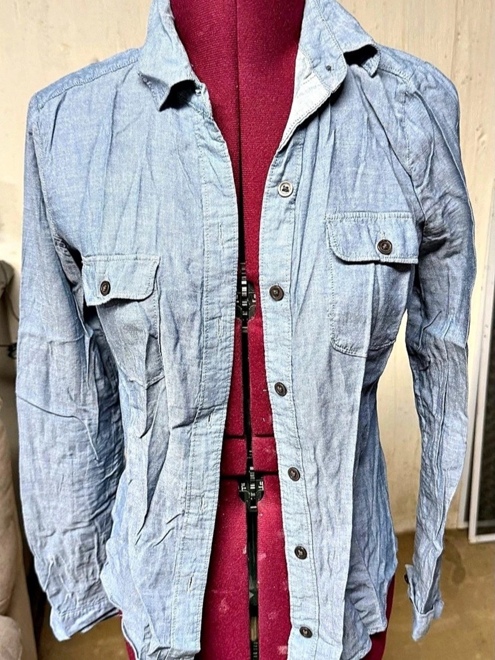LOFT Chambray Everyday Oversized Pocket Shirt Blue XS